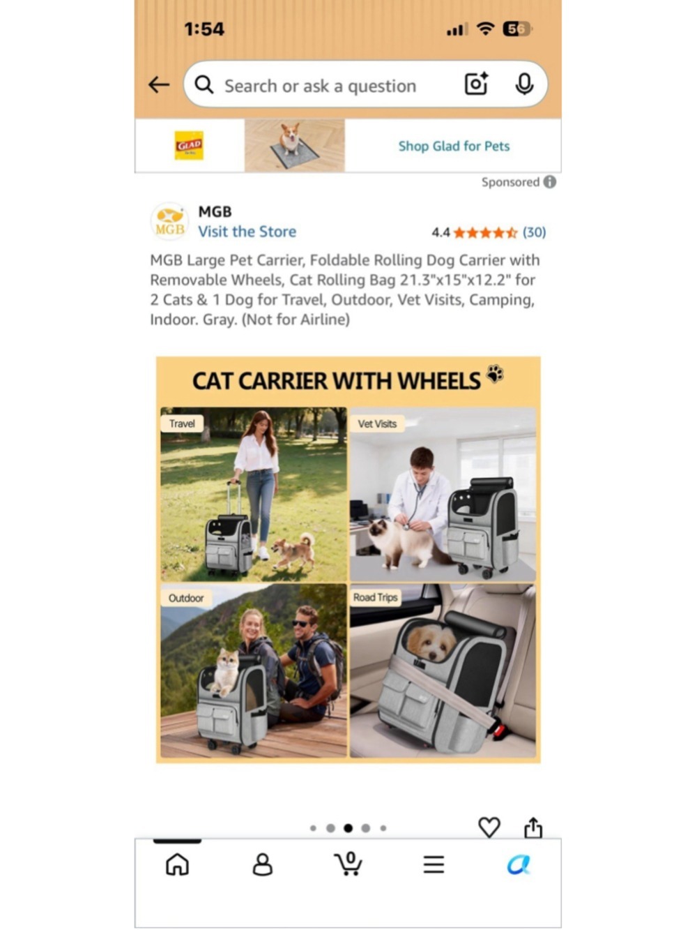 Rolling Pet Carrier Backpack With Wheels Foldable Dog Cat Travel Bag Gray Large - Picture 9 of 11